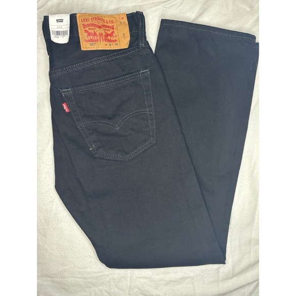Levi's 501 Straight‎ Men's 32x30 Denim Dark Wash Black Jeans Button Fly NWT - Picture 1 of 7